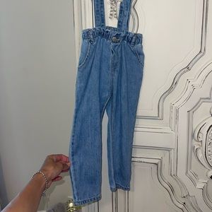 Zara girls denim overalls with bow detail on back
